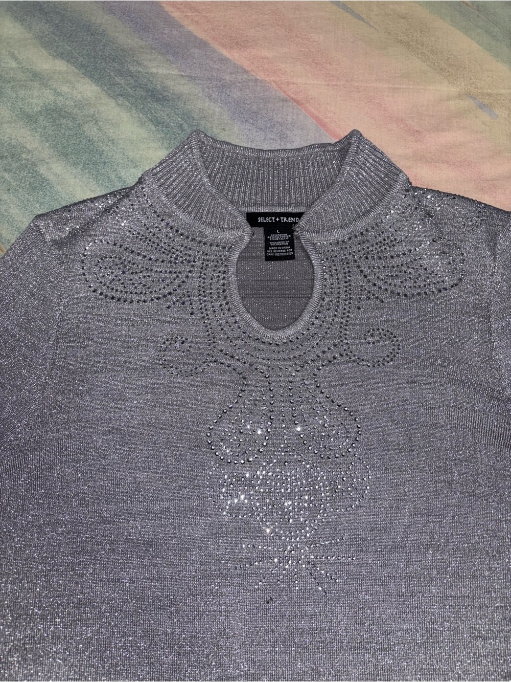 Select + Trend keyhole Sweater shimmering rhinestone Gray size L